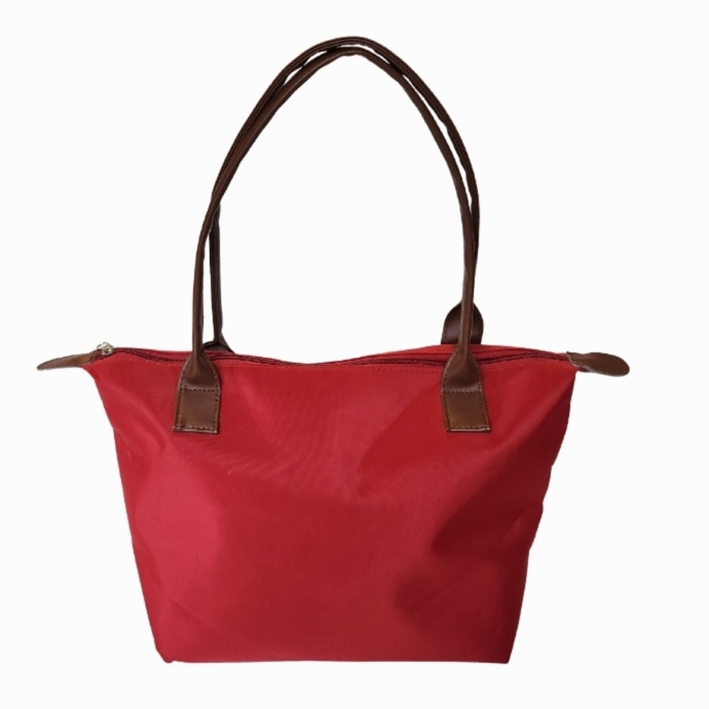 Glamour Red Tote with Brown Handles